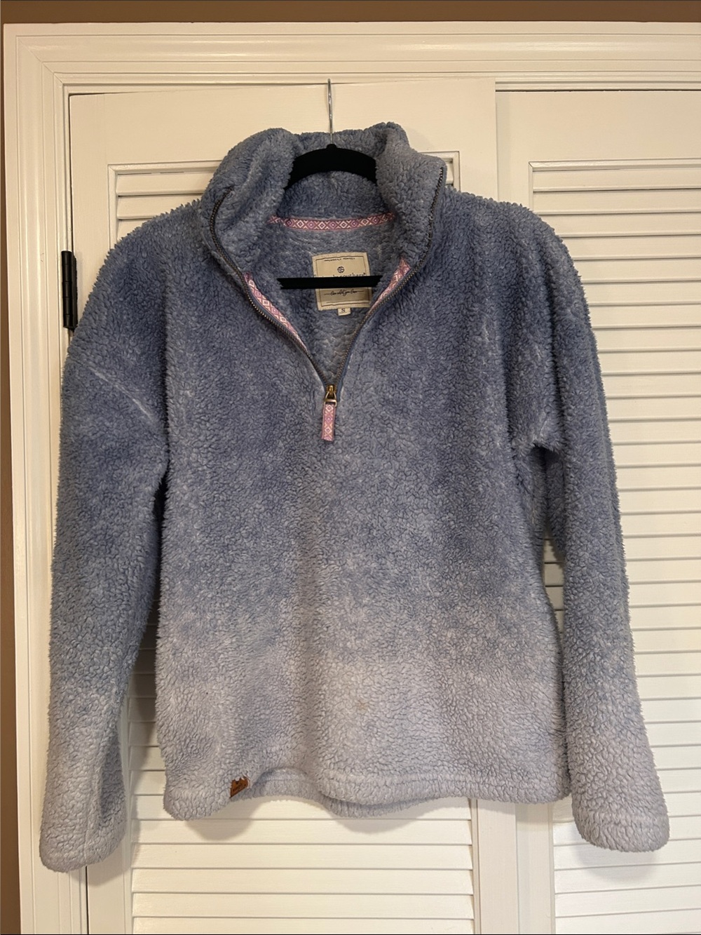 Simply Southern Light Blue Sherpa Pullover with Pink Trim